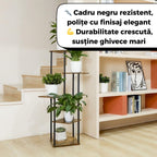Etajera verticala pentru plante, 5 rafturi, structura metalica si rafturi din lemn