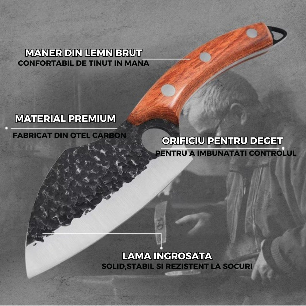 Cutit Satar Japonez Profesional, Lama Forjata din Otel Carbon, Maner Ergonomic din Lemn