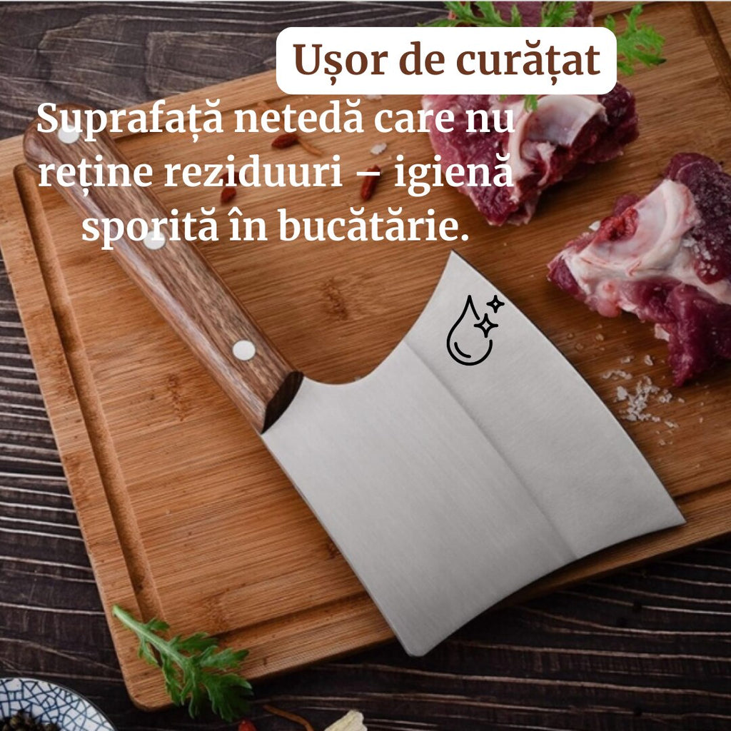 Satar Bucatarie Profesional din Otel Inoxidabil, Lama Lata 17 cm, Maner Lemn Ergonomic, Ideal pentru Carne, Oase si Legume Design Robust, Usor de Curatat