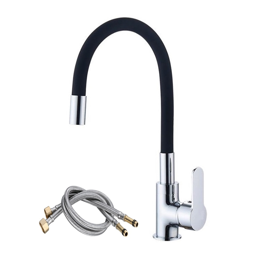 Baterie chiuveta bucatarie flexibila, otel inoxidabil, cu 2 racorduri 60 cm