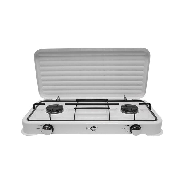 Aragaz camping, portabil, 2 arzatoare, 2.5 kW, cu capac, Starlux+ Kit reglabil GPL RH-10 + Tub flex 2M