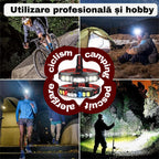 Lanterna Frontala LED Reincarcabila, 6 Moduri, 18000 Lumeni, Lumina Rosie, USB, Ideala pentru Camping, Drumetii, Pescuit