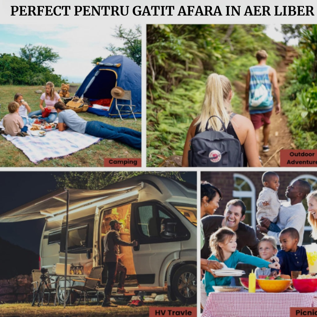 Aragaz Portabil Camping cu Valiza si 2 Rezerve Gaz Butan,  1 Ochi, Aprindere Piezoelectrica, Putere 2.2 kW, Ideal pentru Drumetii, Gratar, Pescuit, Outdoor