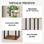 Suport Metalic inalt pentru Plante cu 4 Niveluri, Raft Retro din Lemn pentru Plante Interne, potrivit in Living, Terasa, Gradina si Birou, Inaltime 106.30 cm