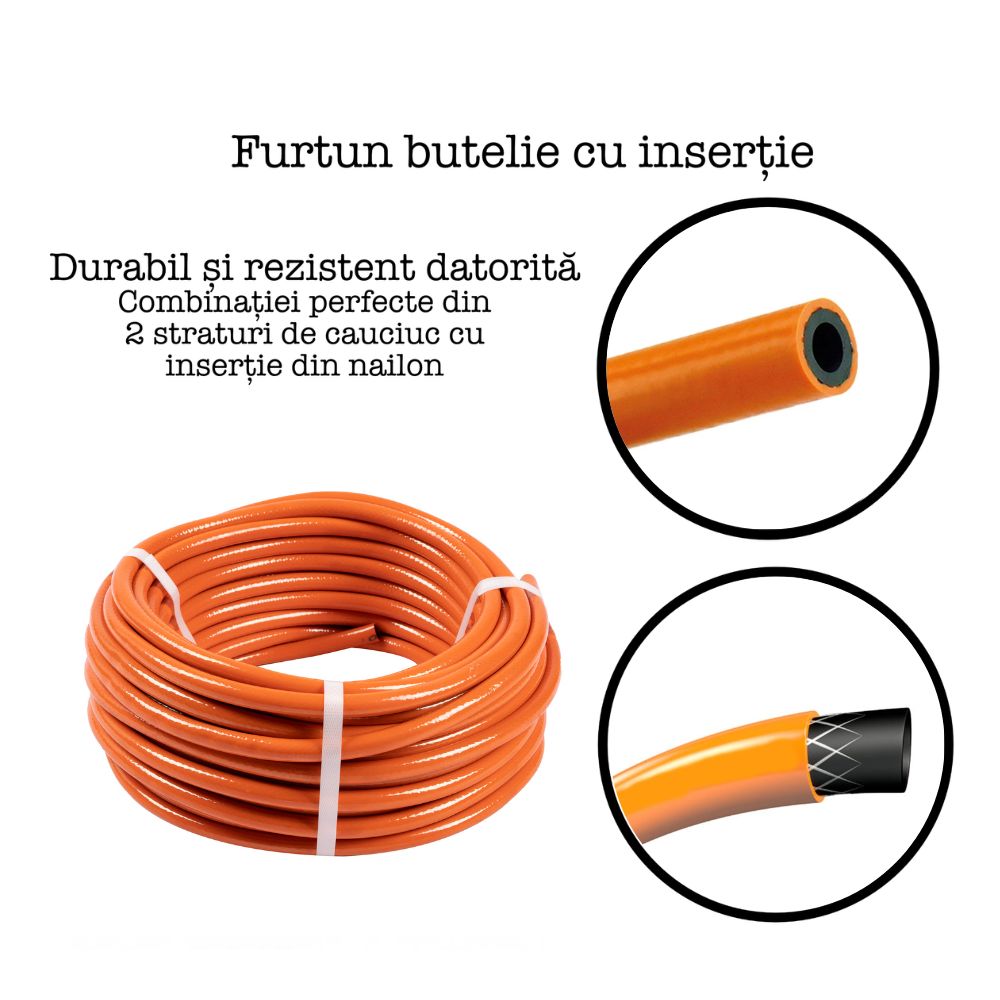 Pachet: Arzator gaz cu clapeta pentru porc, 70cm + 5m Furtun butelie cu insertie + stut butelie cu filet invers + 2 Coliere