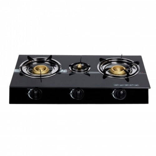 Aragaz din sticla securizata, 3 ochiuri, aprindere pe quartz + Kit reglabil GPL RH-10