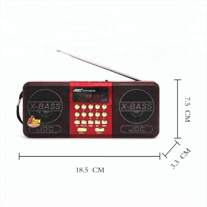 Radio portabil Smartix, USB, SD, Afisaj, Baterie reincarcabila, Negru/rosu