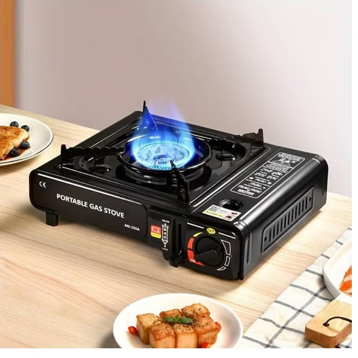 Aragaz Portabil Camping cu Valiza si 2 Rezerve Gaz Butan,  1 Ochi, Aprindere Piezoelectrica, Putere 2.2 kW, Ideal pentru Drumetii, Gratar, Pescuit, Outdoor