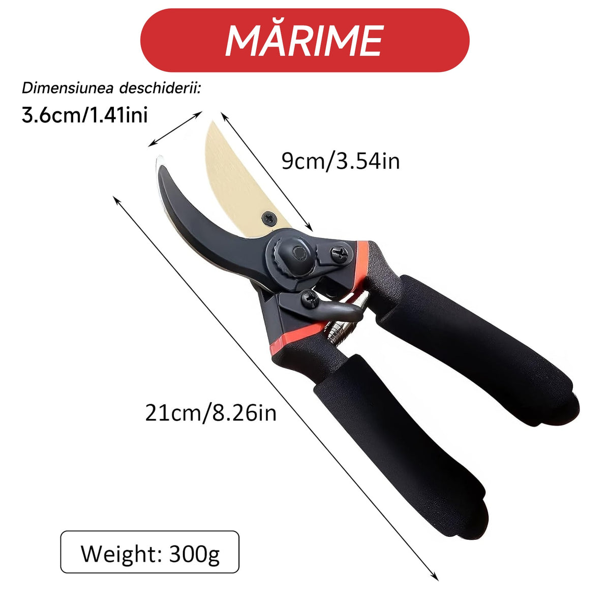 Foarfeca de gradina, 20cm, din otel carbon, Foarfeca profesionala pentru vie, pentru florilor, copacilor si plantelor vii, taierea trandafirilor, design ergonomic, Negru