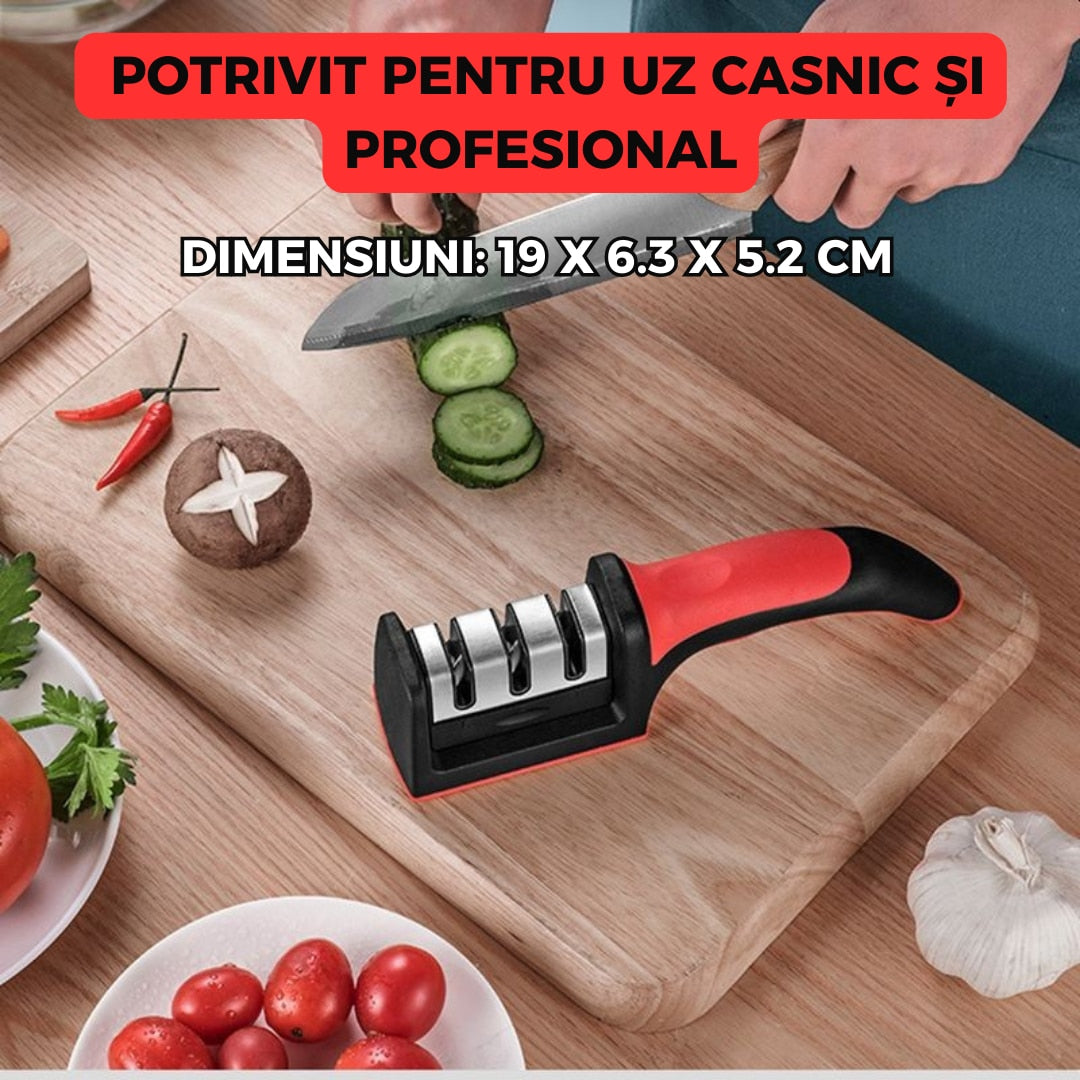 Set Profesional de 3 Cutite de Macelarie din Otel Inoxidabil cu Dispozitiv de Ascutire Inclus, maner ergonomic, filetat, dezosat
