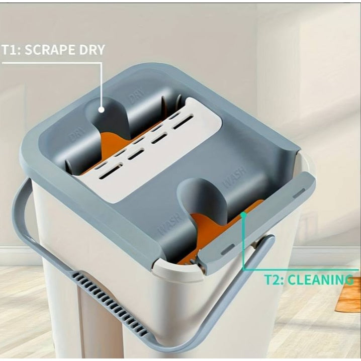 Set Galeata cu Storcator si Mop SUPER TRENDS®, 2 Cuve Pentru Spalare si Uscare Fara Atingere + 4 x Laveta Microfibra Reutilizabila, Gri