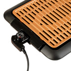 Gratar fara Fum HAUSBERG HB-537 SMOKELESS BARBEQUE, 1250W, Zona de gatit: 23cm x 36cm, Negru + Scandura De Taiat, Manopera Solida, Stabila, Maner Pentru Agatare, 38 x 28 cm