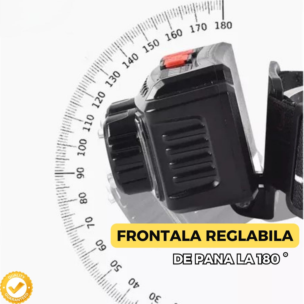 Lanterna de Cap Tip Minier Reincarcabila USB, 10W, LED COB + XPG, 3 Moduri, Alb si Rosu, Banda Elastica Inclusa