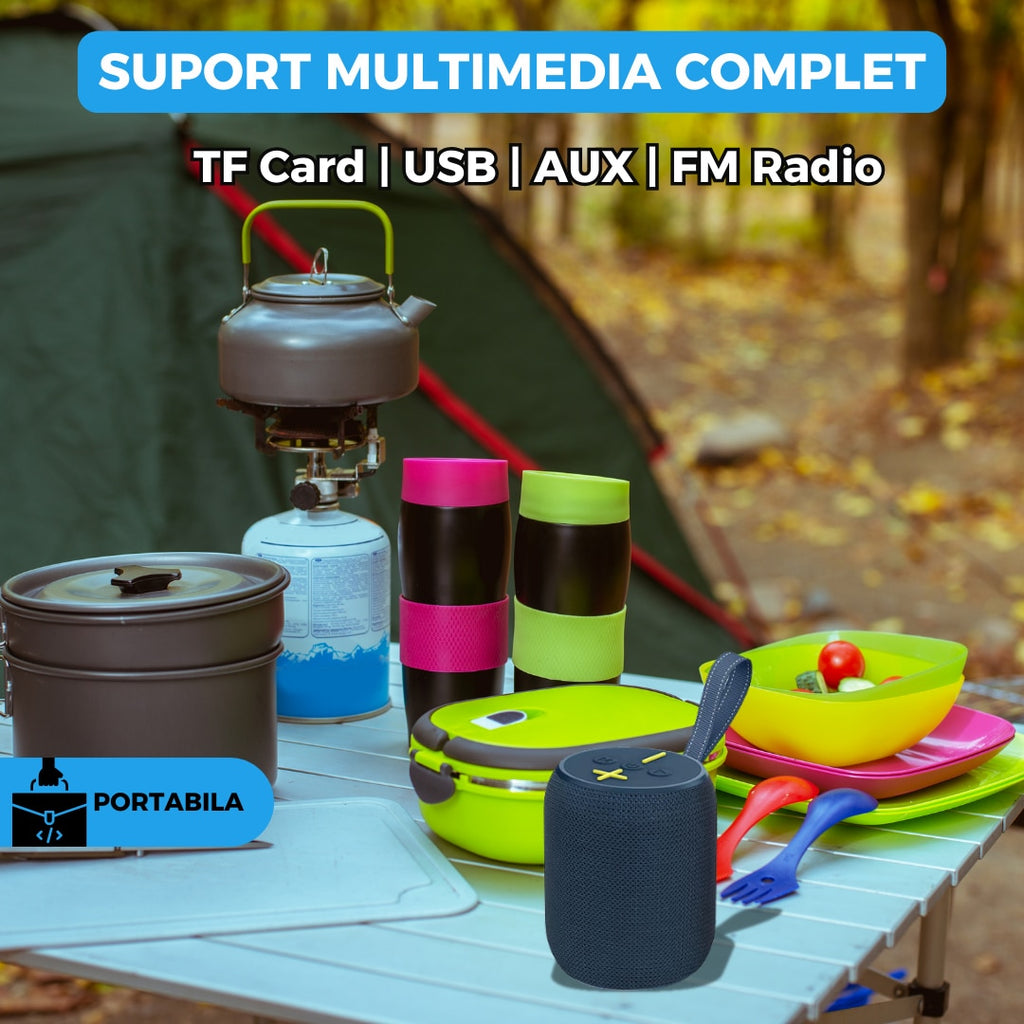Boxa Portabila Bluetooth, 1200mAh, 5W, LED RGB, USB/FM/AUX, TWS, Hands-Free, 9 cm, albastru