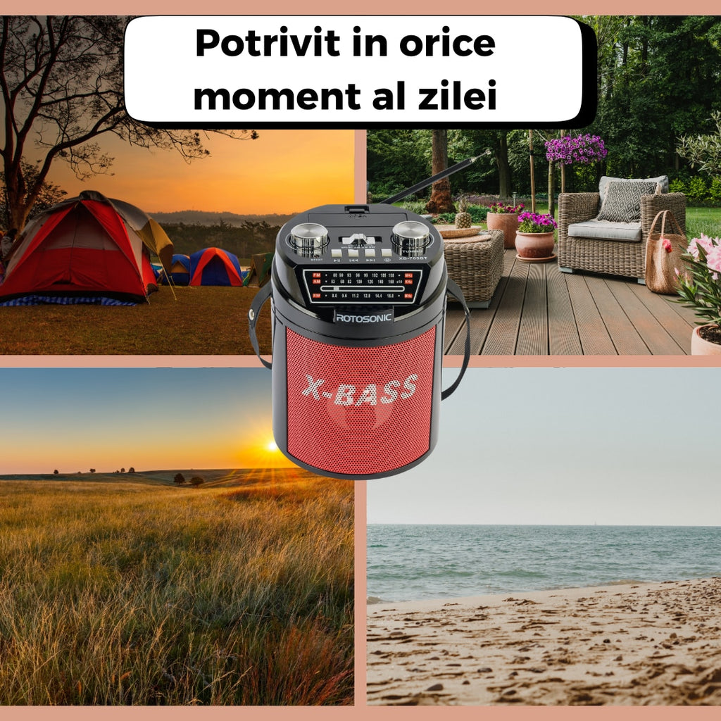 Boxa portabila cu radio, Bluetooth si sunet X-BASS, multifunctionala potrivita pentru evenimentele de zi cu zi
