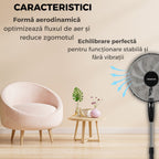 Ventilator Vertical cu Inaltime Reglabila 3 Trepte de Viteza, Design Modern, Silentios, Negru