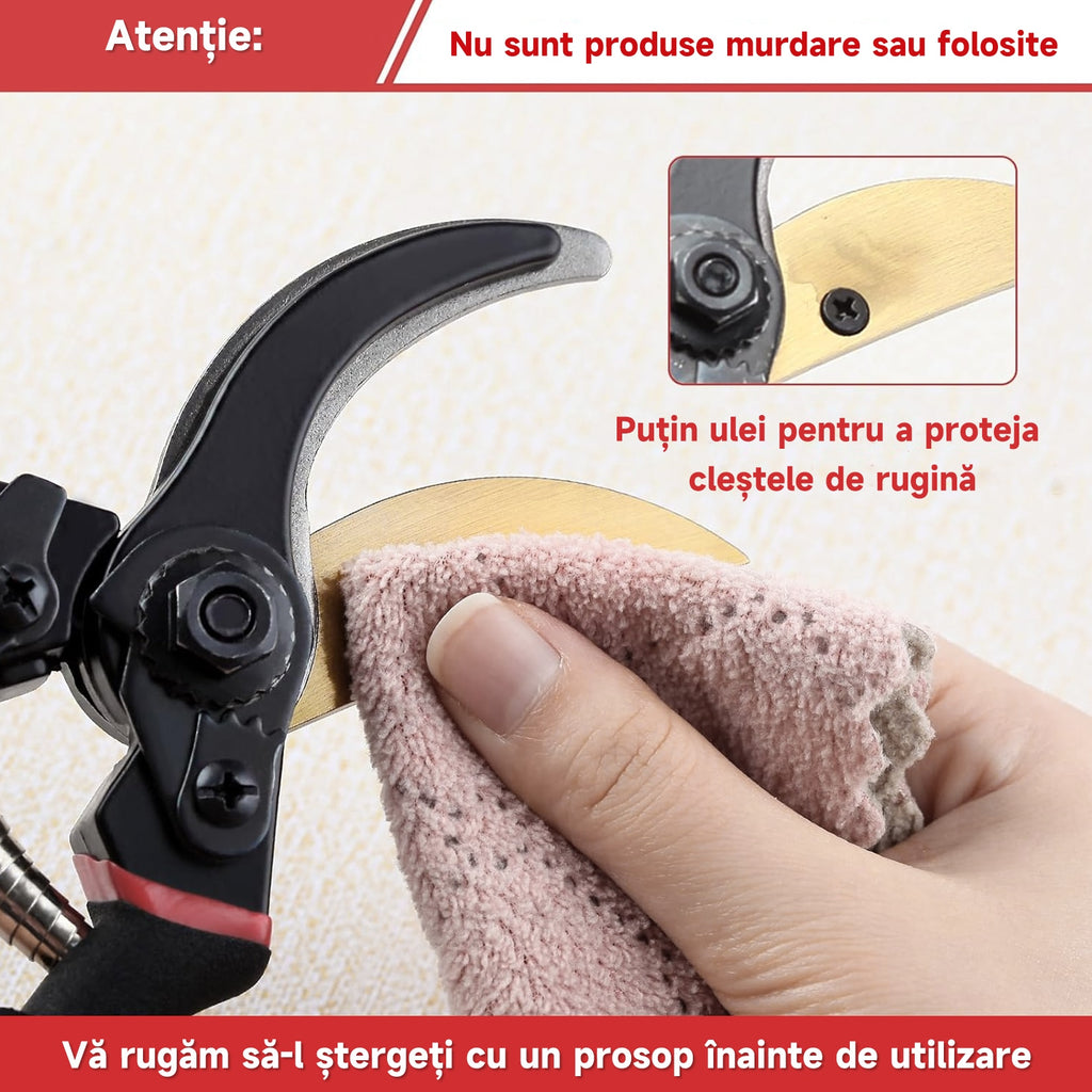 Foarfeca de gradina, 20cm, din otel carbon, Foarfeca profesionala pentru vie, pentru florilor, copacilor si plantelor vii, taierea trandafirilor, design ergonomic, Negru