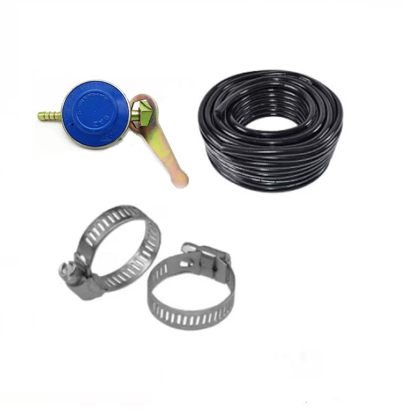 Pachet - 2 m furtun negru cu insertie pentru butelie, ceas pentru butelie si 2 coliere prindere