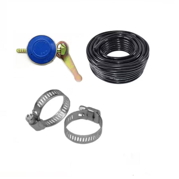 Pachet - 2 m furtun negru cu insertie pentru butelie, ceas pentru butelie si 2 coliere prindere