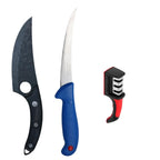 Set 2 Cutite Profesionale Macelarie & Bucatarie, Cutit Japonez Forjat Manual 27.5 cm , Cutit Curbat pentru Dezosat 28 cm, Otel Inoxidabil, Maner Lemn & Plastic, Ergonomice +1 Ascutitor cutite